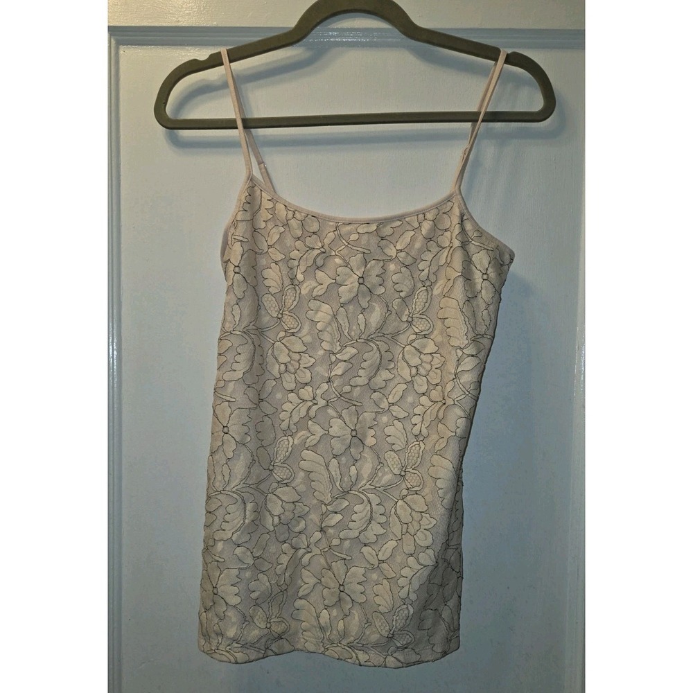Ann Taylor Factory Size M Women Cami Tank Light Pink Lace Front Adjustable